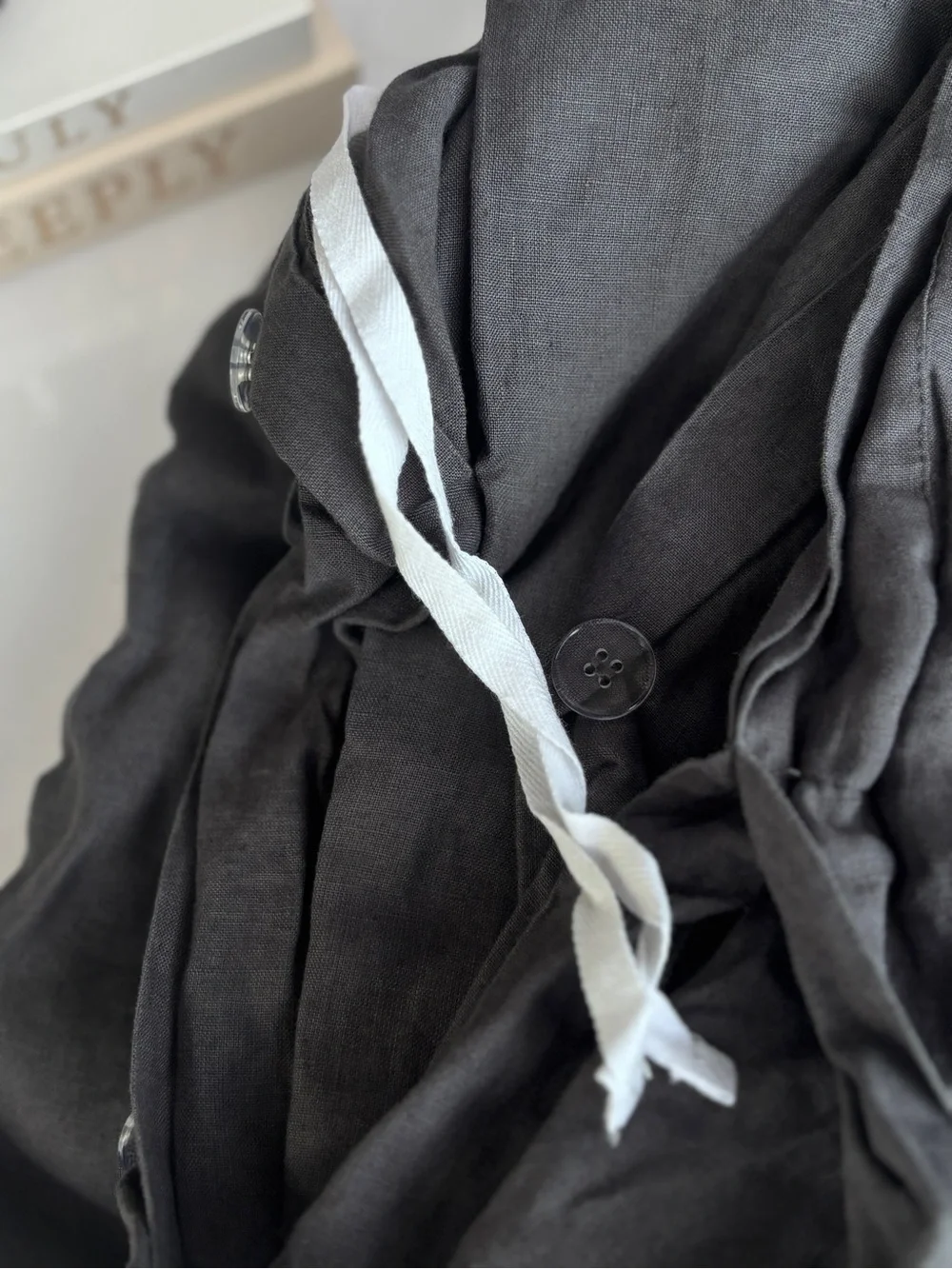 Quince Charcoal European Linen Duvet Cover Set Full/Queen